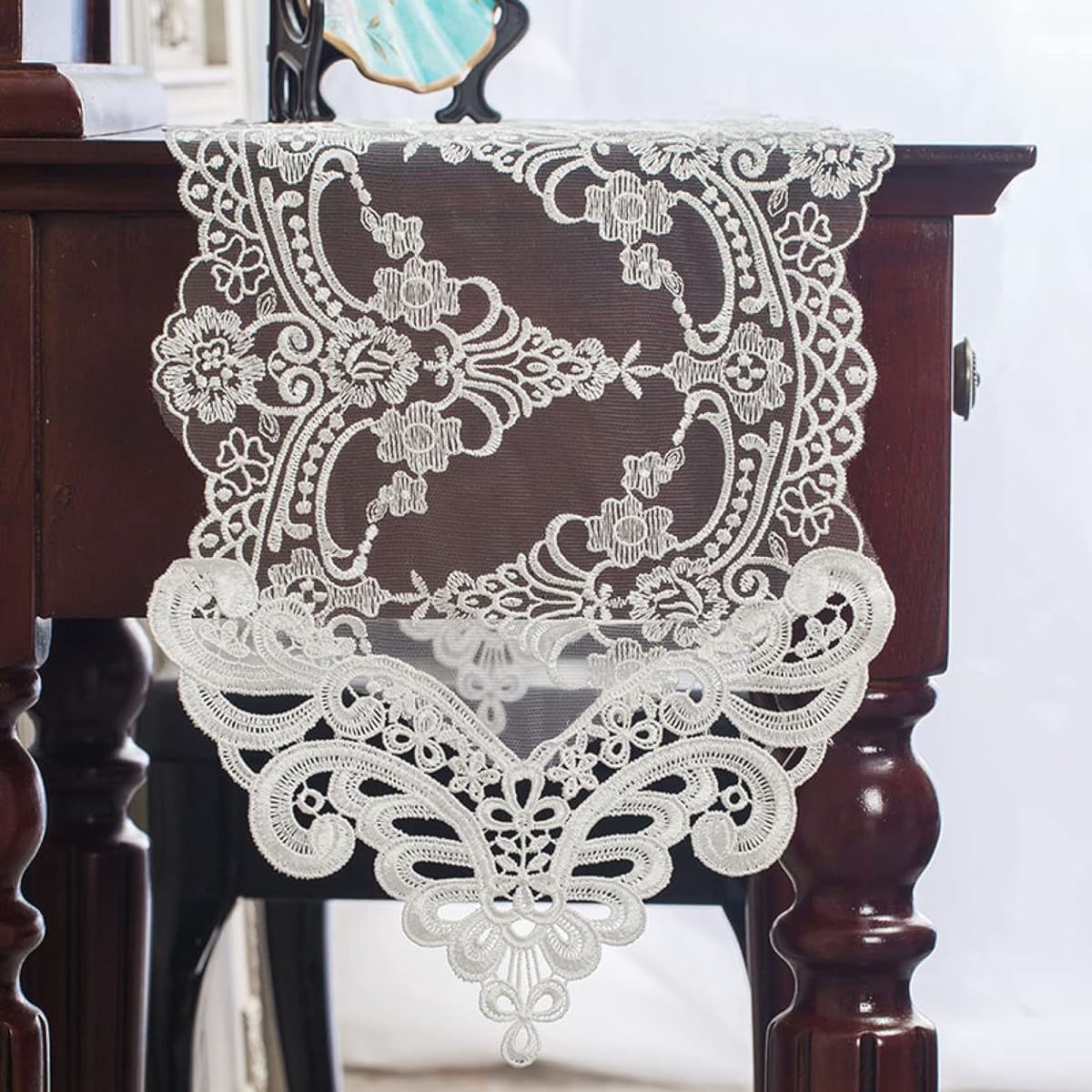 Embroidered table runner, lace, 26*280cm, stylish table center, cloth, lace table runner antique, white, gold, 36*240cm, zjp, table cover, Nordic style, living room, holiday, party, wedding, table decoration, table runner, luxurious, interior