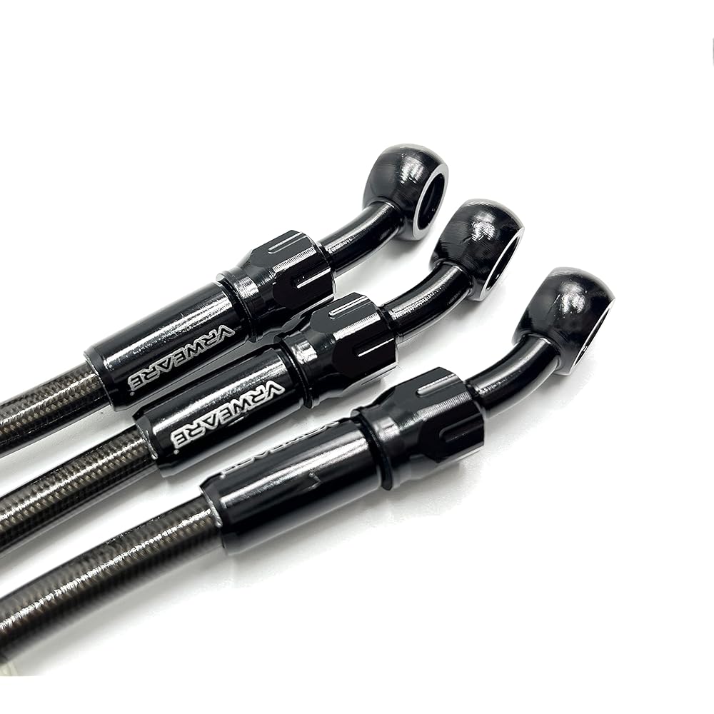 VRWEARE AN3 28 90 Degree M10 Stainless Steel Braided Motorcycle Brake Hose Line Oil Pipe with 360 Degree Rotatable Banjo ATV Motocross Pit Dirt Street Racing Bike (120cm/47.2inch)