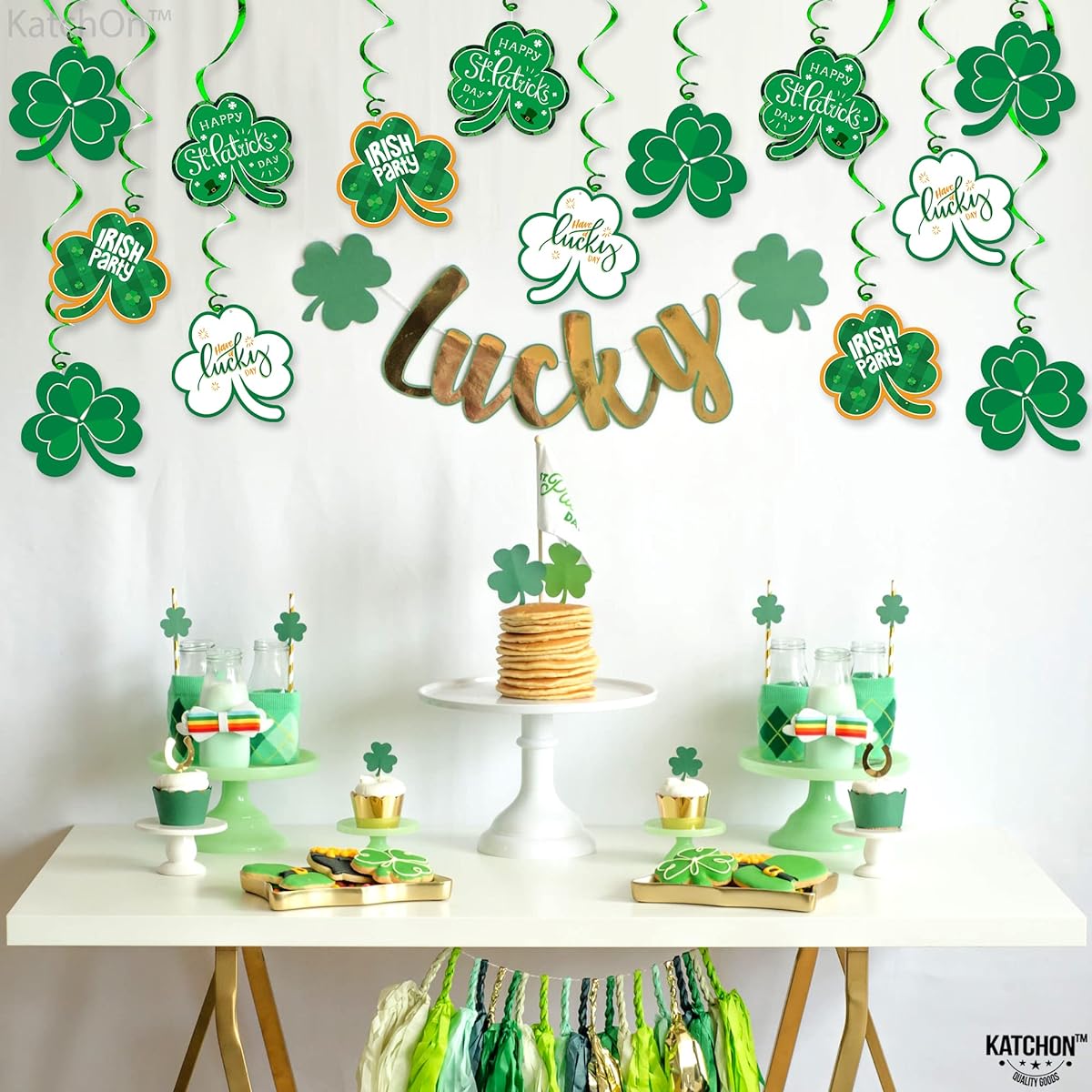 St. Patrick's Day Hanging Swirls - Pack of 30 | Irish Shamrock Hanging Swirls Party Supplies | St. Patrick's Day Decorations | Green St. Patrick's Day Hanging Decorations | St. Patrick's Day