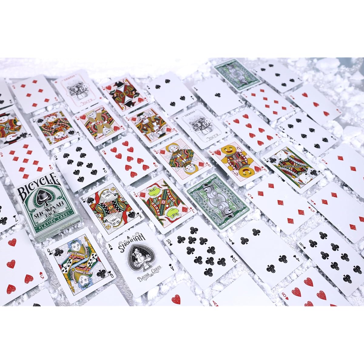 Snowman Bicycle Playing Cards – Winter Carnival Red and Green 2 Deck Set