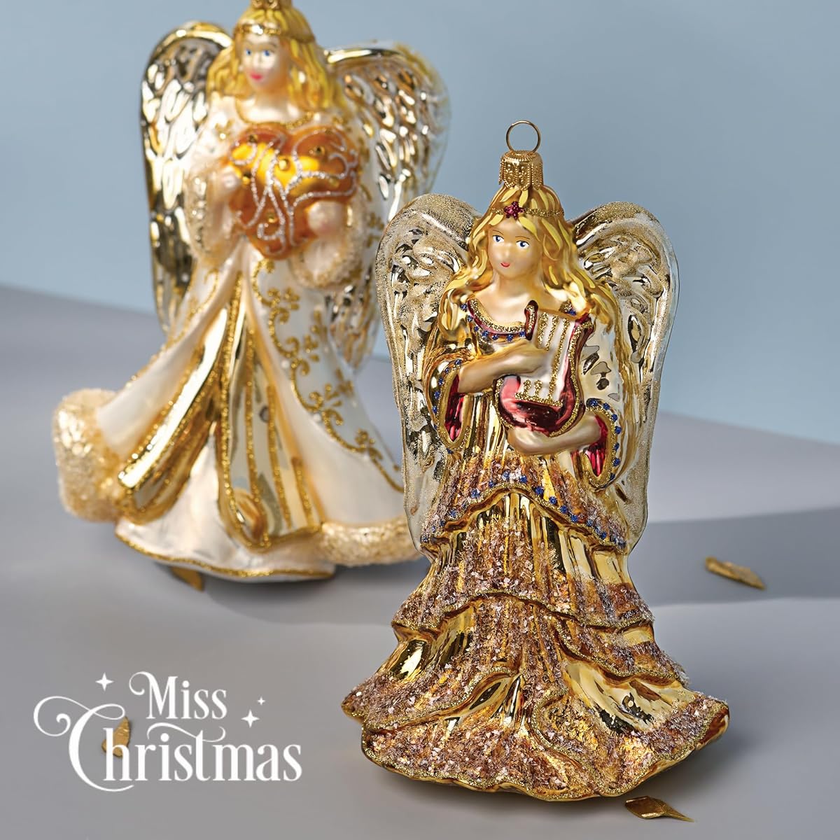 Miss Christmas 2023 Collection Christmas Angel Blown Glass Tree Ornament (Golden Angel)
