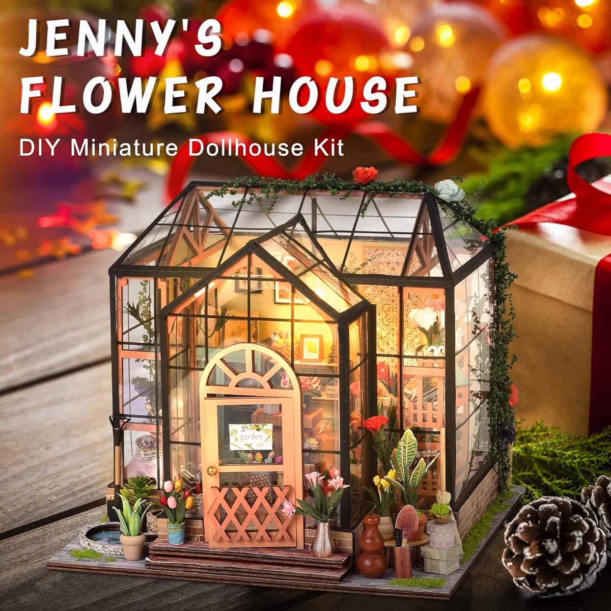 DIY Miniature House Kit Small House Kit with Mini Furniture 1:24 Scale 3D Model Green House Wooden Dollhouse Kit for Women Friends Girls Boys Birthday Gift