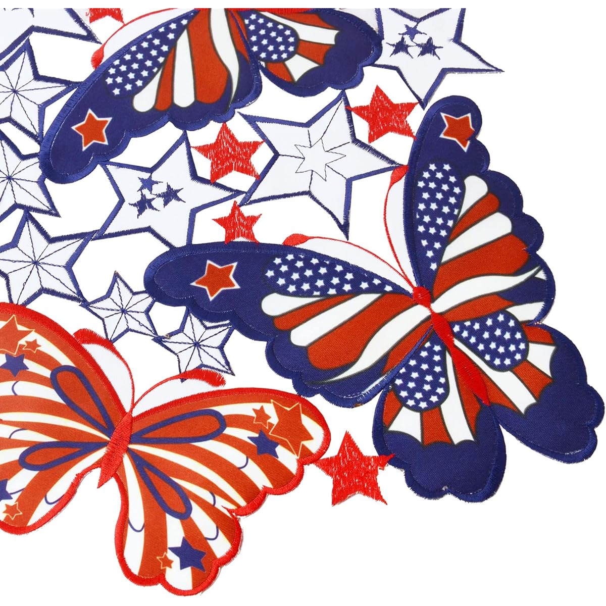 Simhomsen Embroidered 4th of July Holiday Red White Blue Patriotic Table Runner American Independence Day Memorial Day Embroidered Stars and Butterflies (14" x 54")