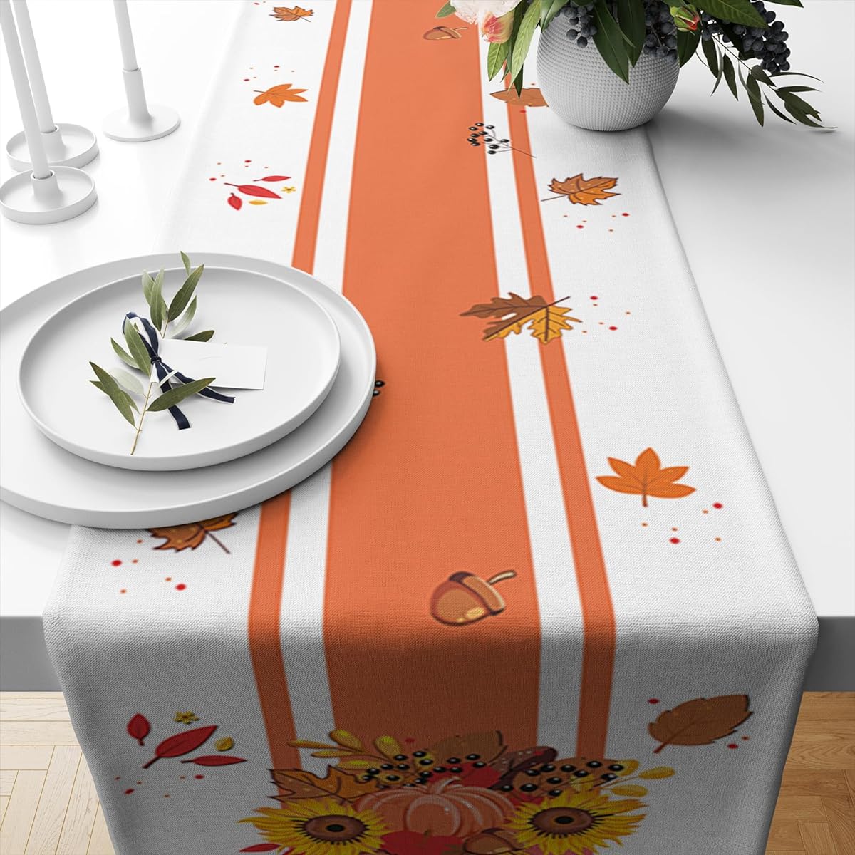 Hello Fall Table Runner Chrysanthemum Jar Seasonal Harvest Farmhouse Thanksgiving Kitchen Dining Table Decor Indoor Outdoor Home Party Decor 12 x 72 Inches Length