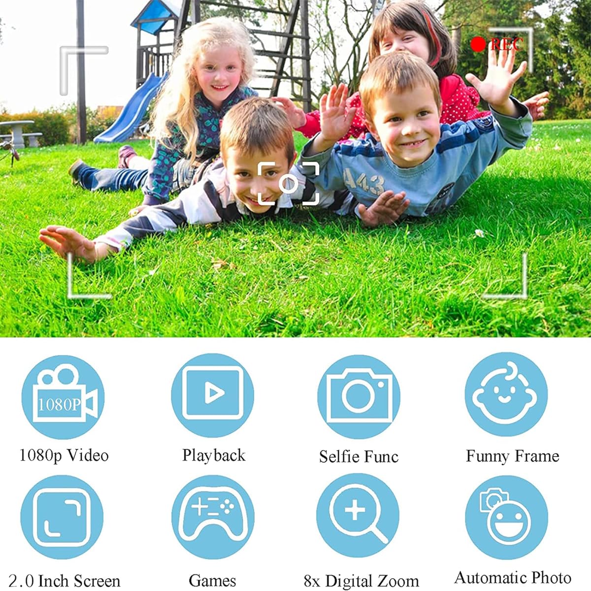 Kids Camera Toy Boys Girls Selfie Kids Digital Video Shockproof Camcorder with Front Rear Dual Lens Best Christmas Birthday Gift for Kids with 32GB SD Card Blue