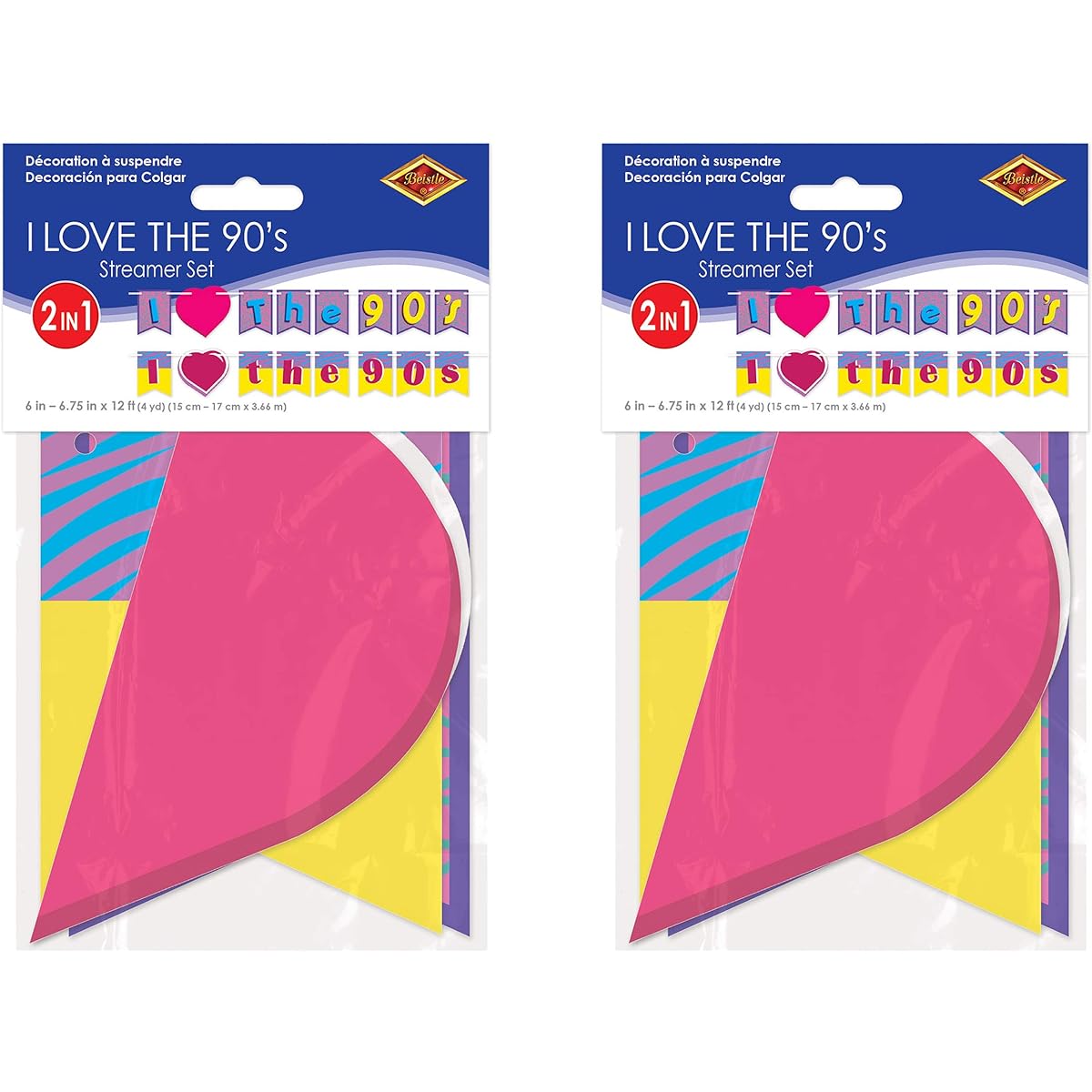 Beistle 53518 I Love The 90's Streamer Set, 2 Pieces, 6" 6.75" x 12', Multicolor