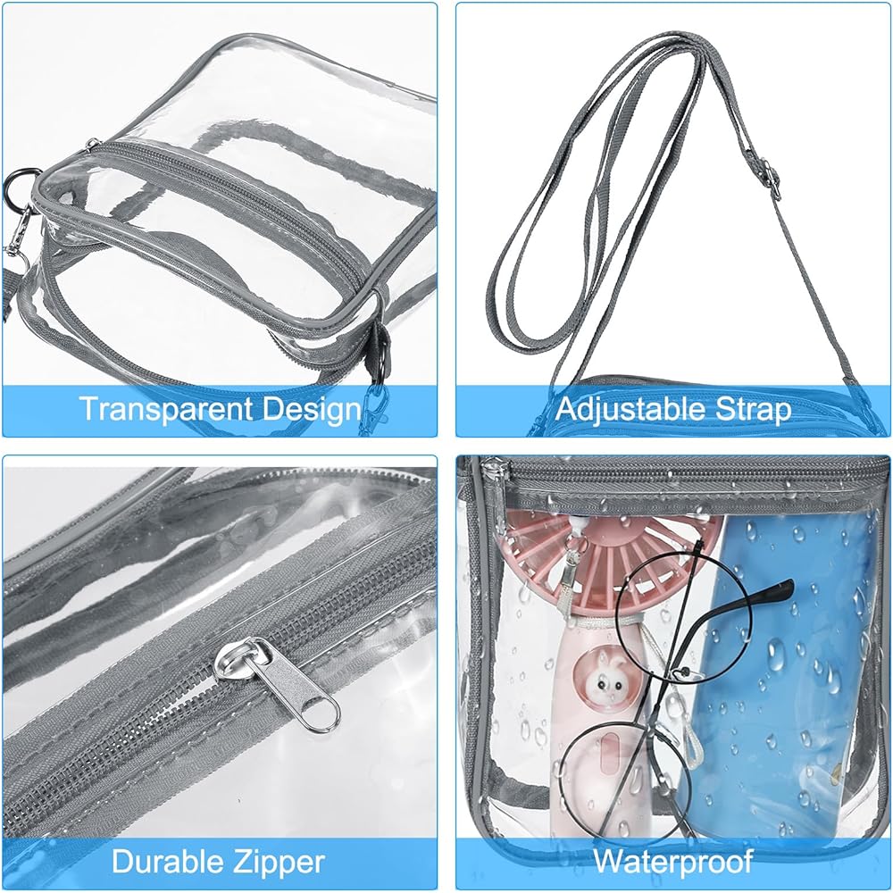 PATIKIL 9" x 7" Clear Crossbody Bag with Shoulder Strap Stadium Approved PVC Transparent Purse Bag for Sports Events Concerts Festivals Gray