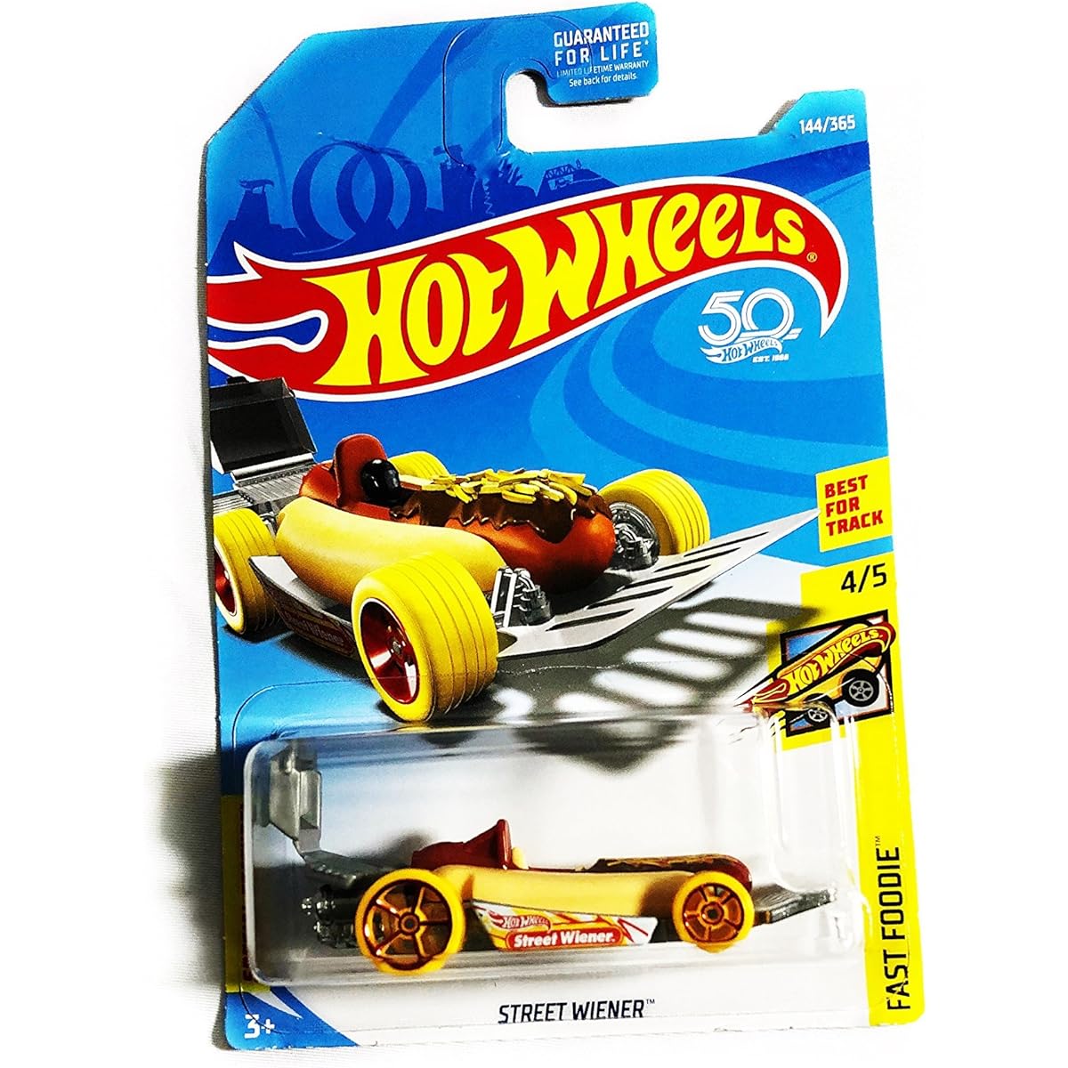Hot Wheels 2018 50th Anniversary Fast Foodie Street Wiener (Hot Dog Car) 144/365