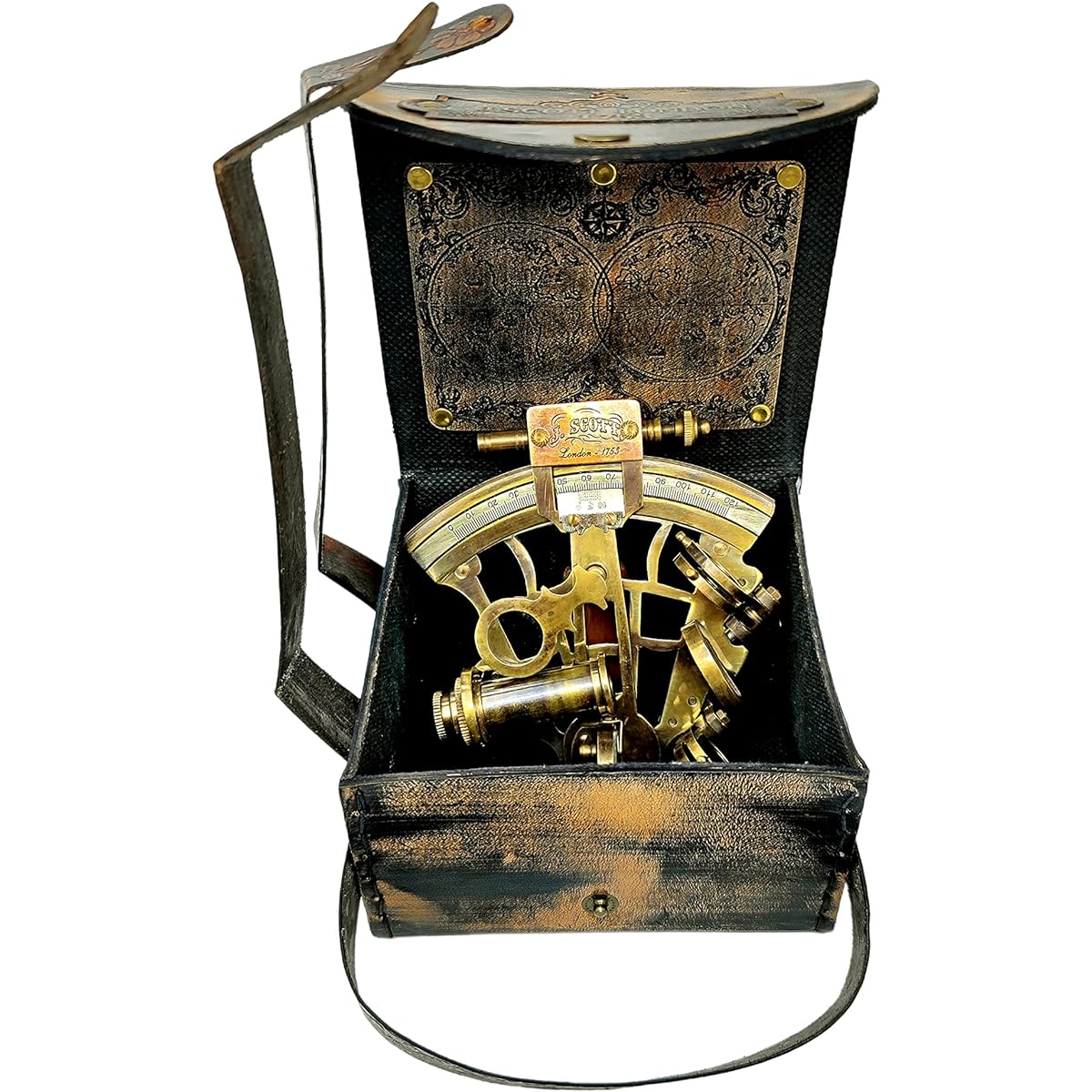 Custom Vintage Replica Marine Brass Sextant Fully Functional Large Navigation Instrument Vintage Style Sextant Ship History Sextant Nautical Sextant in Leather Gift Box