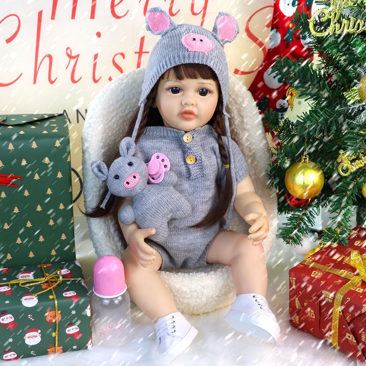 JRLCGYP Reborn Baby Doll Pig Toy 22 Inch Lifelike Soft Body Realistic Baby Girl Doll Full Vinyl Body Real Life Doll Gift Set Ages 3+