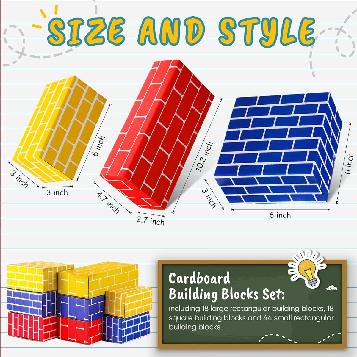 Junkin Cardboard Building Blocks Cardboard Blocks for Children Stacking Blocks Assembly Blocks for Children Preschool Building Set Daycare Toddler 80 Pack