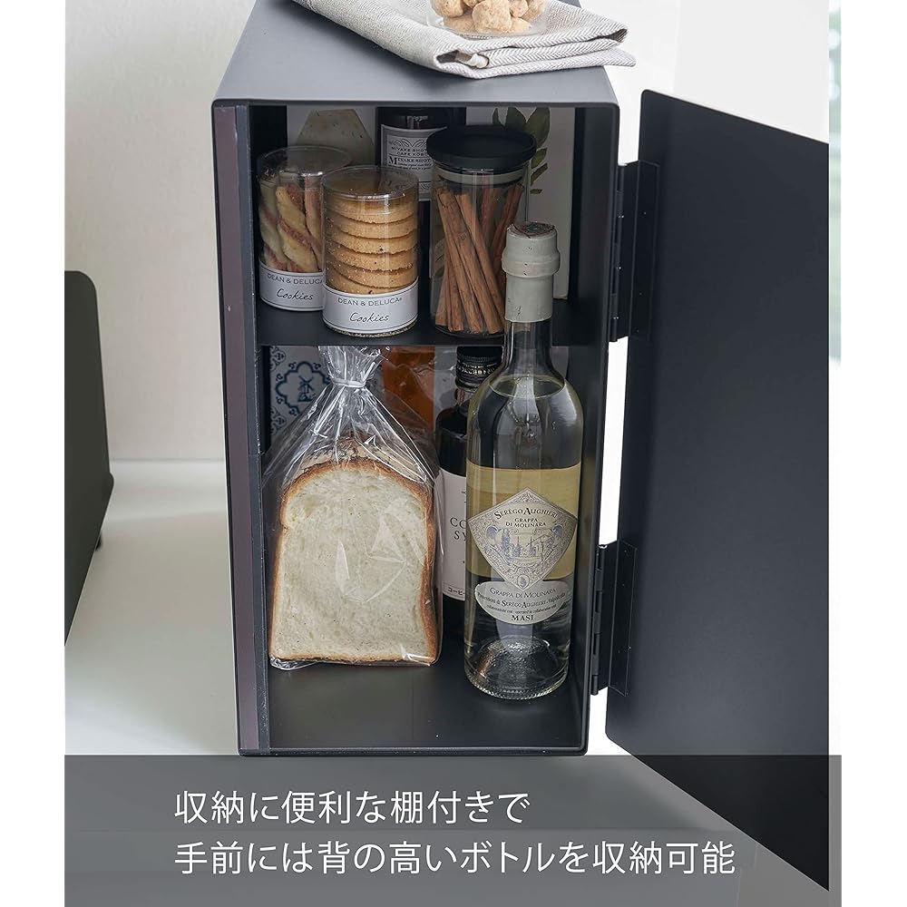 Yamazaki Jitsugyo Bread Case Slim Black Approx. W22XD34.5XH41cm (Including Cushion) Tower Space Saving Countertop Storage Bread Case 5681