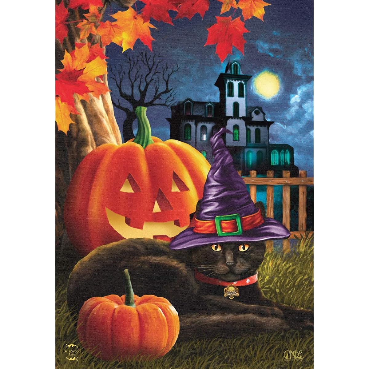 Briarwood Lane Black Cat Halloween Garden Flag Jack O'Lantern Spooky 12.5" x 18"