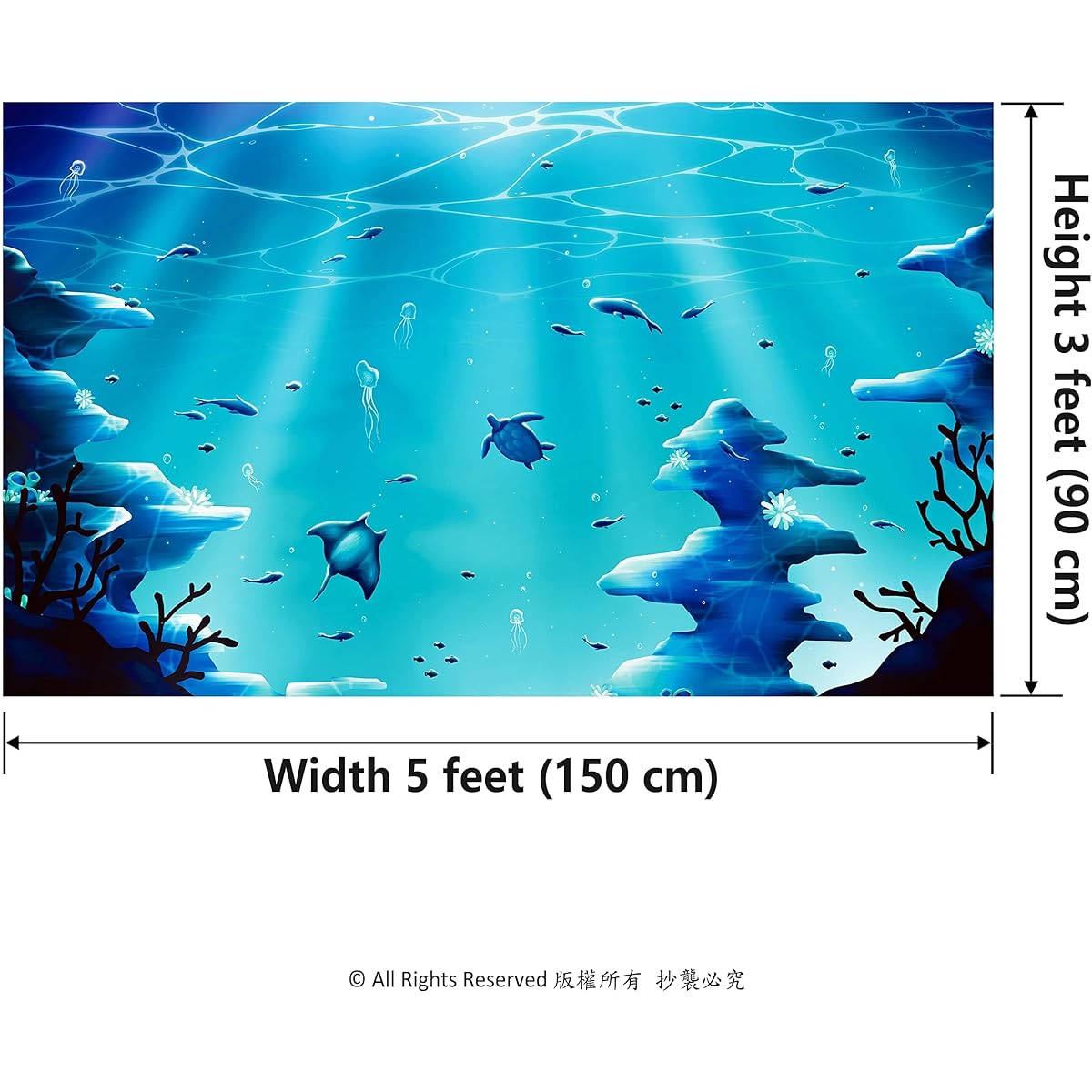 5x3ft Fabric Blue Under The Sea Backdrop Ocean Party Decorations Baby Shark Little Mermaid Sea Animals Party Banner Kids Birthday Baby Shower Photo Booth Hanging Background