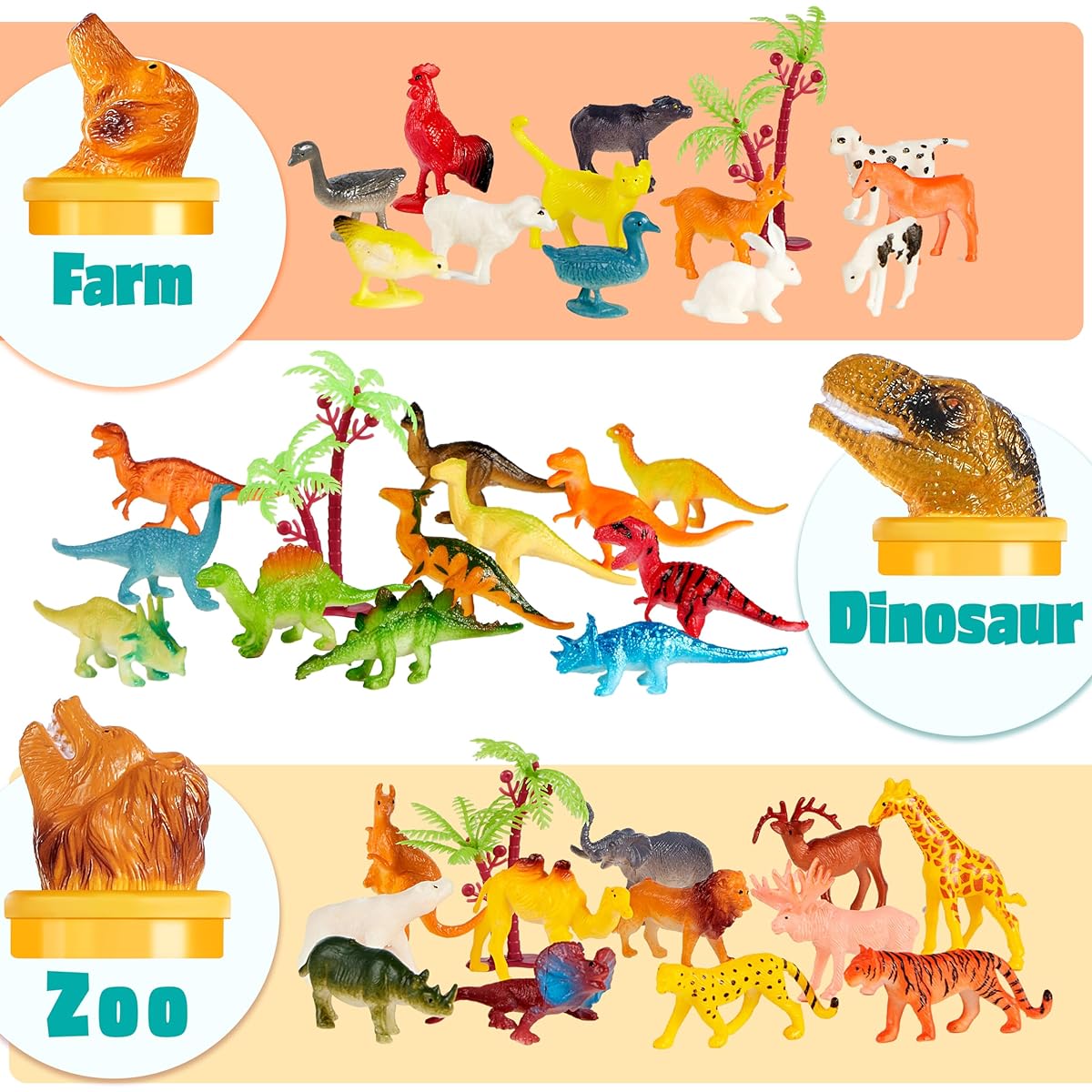 Joyin Toy 69 Pieces Natural World Animal Dinosaur Insect Sea Animal Farm Animal Figures Mini Plastic Vinyl Assorted Figures Playset