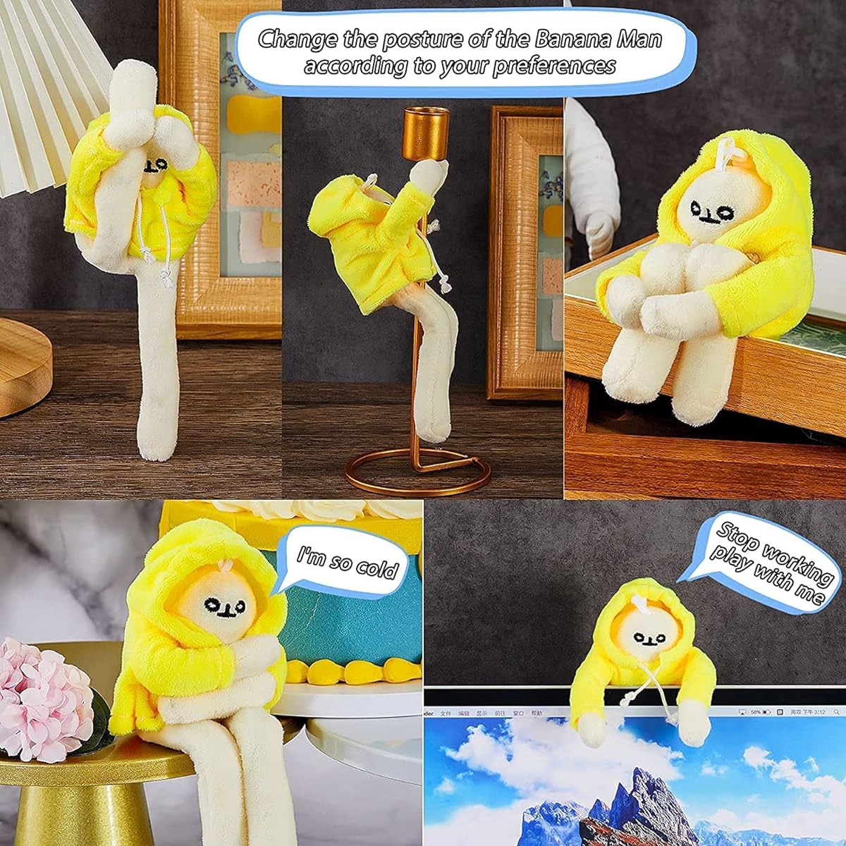 Banana Doll Stuffed Animal Banana Man Plush Toy with Magnet Pose, Stuffed Animal Pillow Toy Plush Doll Toy, Yellow, 16inch/40cm