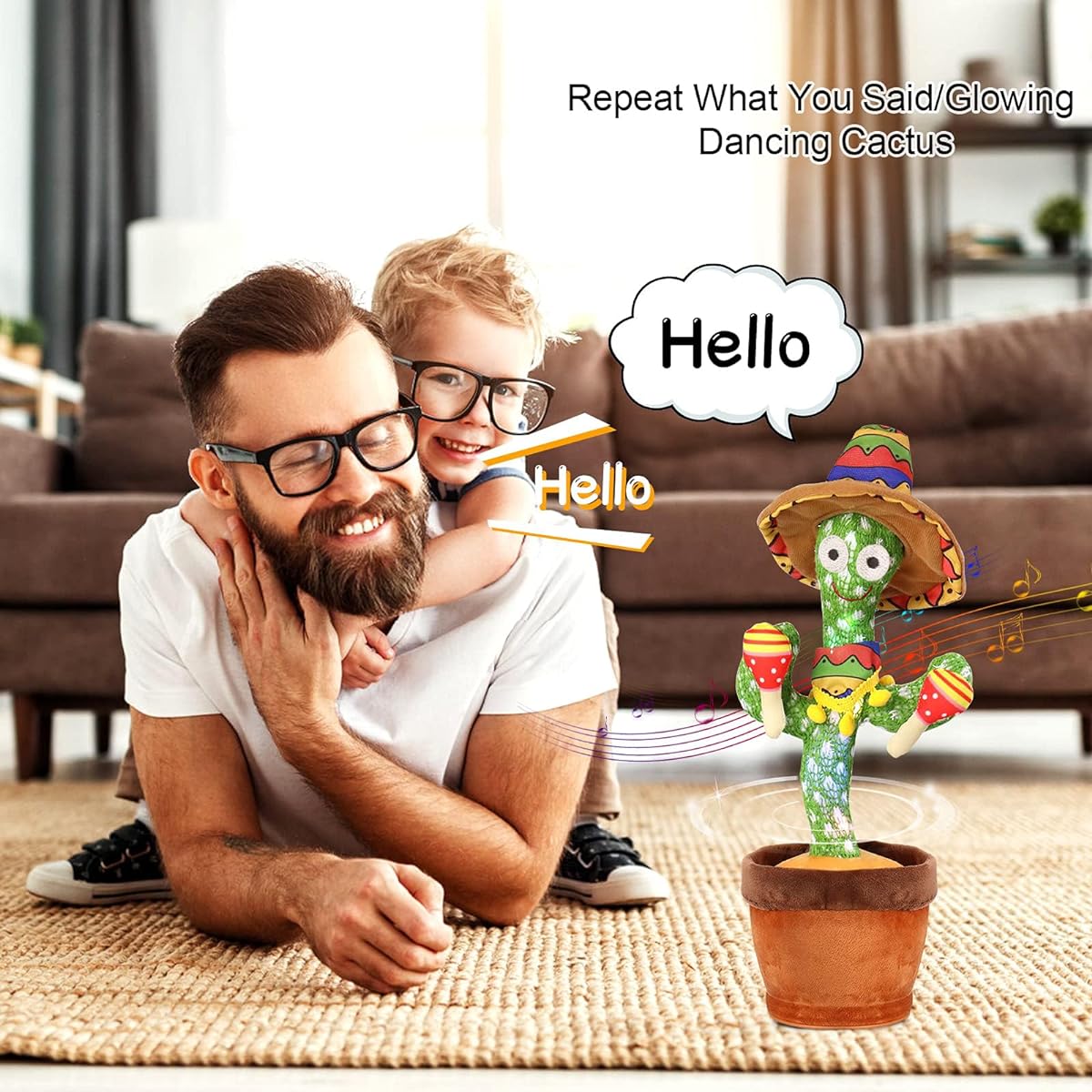 Emoin Dancing Cactus Repeat Cactus Toy Repeat Talking Cactus Toy Repeat Repeat + Dance + Sing + Glow, Dancing and Singing Electronic Cactus Plush Toy Gift for Adults Kids
