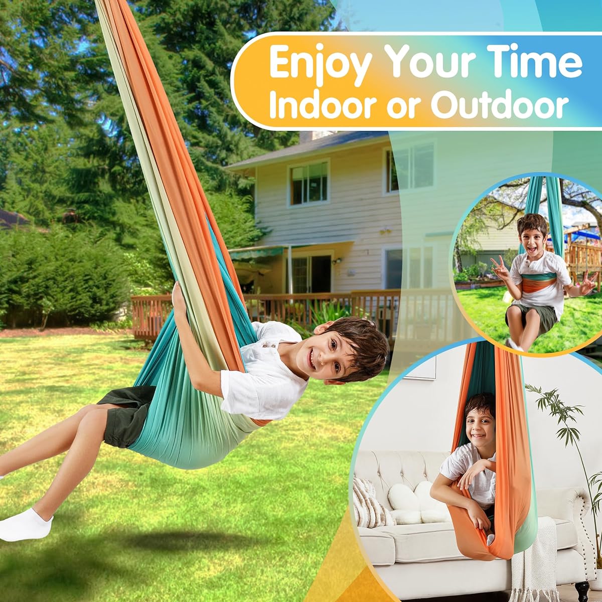 Sensory Swing Indoor/Outdoor Kids Therapy Swing, Kids Swing Hammock for Children & Adults Autism (Orange)