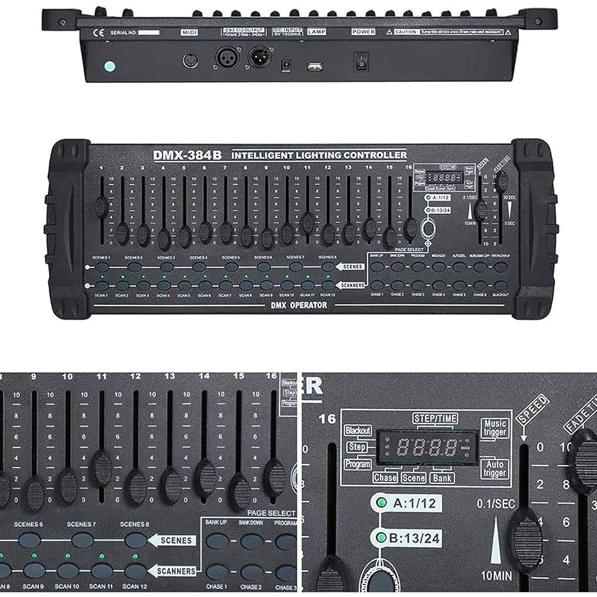 384 Channel Controller, Lighting Controller Channel, 384 Control Channels Can Control 24 Groups of 16 Channels for Professional Dj Bar Stage Club Wedding