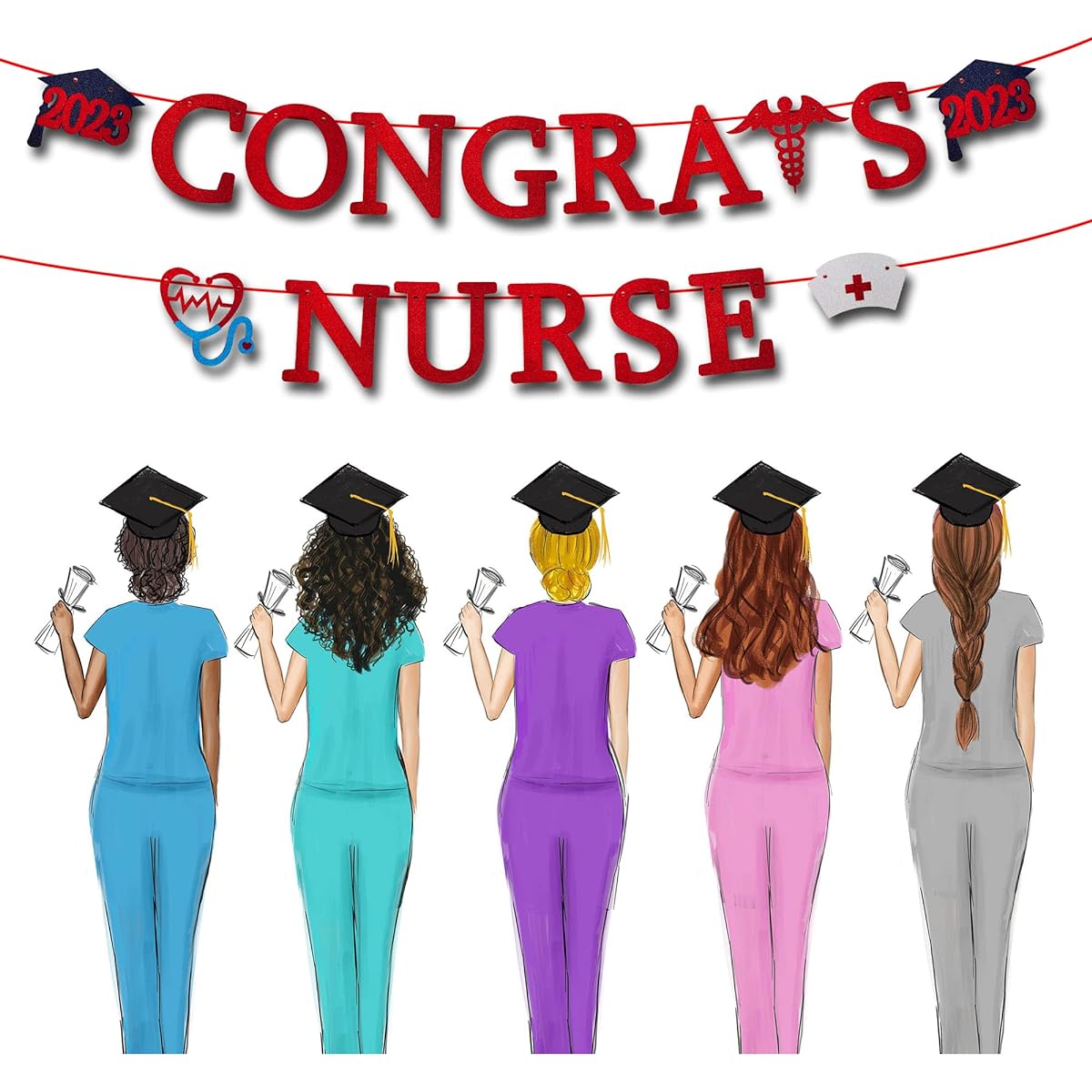 2023 Nurse Graduation Banner, Congratulations Nurse Banner, Medical School Graduation Party, Red Decorations, Party Supplies, Nurse Appreciation Week Party Decorations, School, Home, Office Party Decor