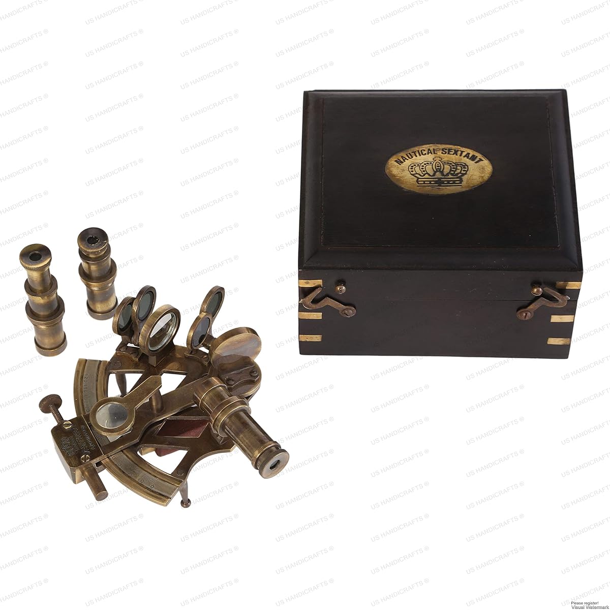 7.6cm Beautiful Handicraft Brass Sextant with Wooden Box....