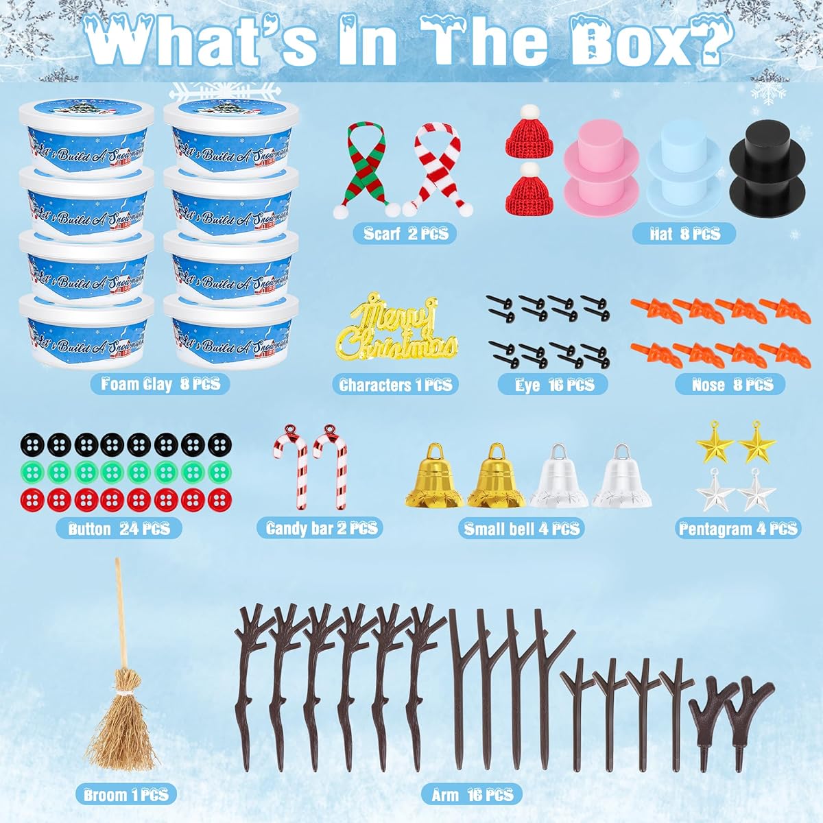 Christmas Craft Kit 8 Pack Snowman Kit DIY Christmas Ornament Snowman Kit Indoor Decoration Creative Kids Air Dry Modeling Clay Christmas Activities Snowman Making Kit Holiday Gift Toy