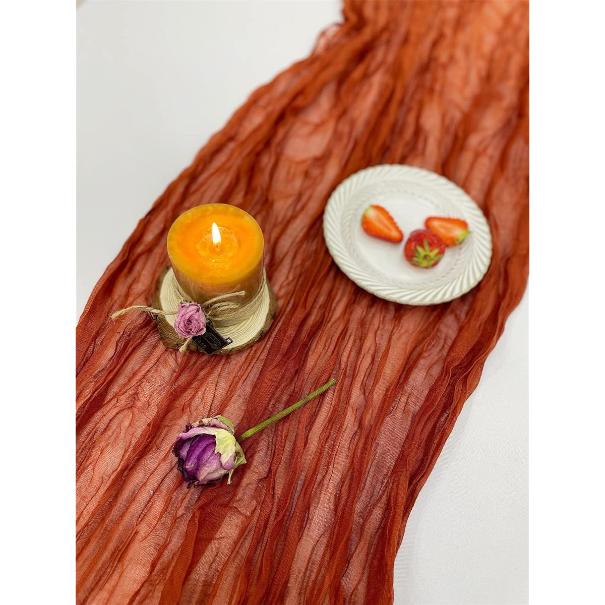 Fall Table Runner Terracotta Cheesecloth Table Runner 35x118 Inch Cheesecloth Table Runner 10 Feet Burnt Orange Backdrop for Wedding/Bridal/Baby Shower/Party Decorations (1 Terracotta)