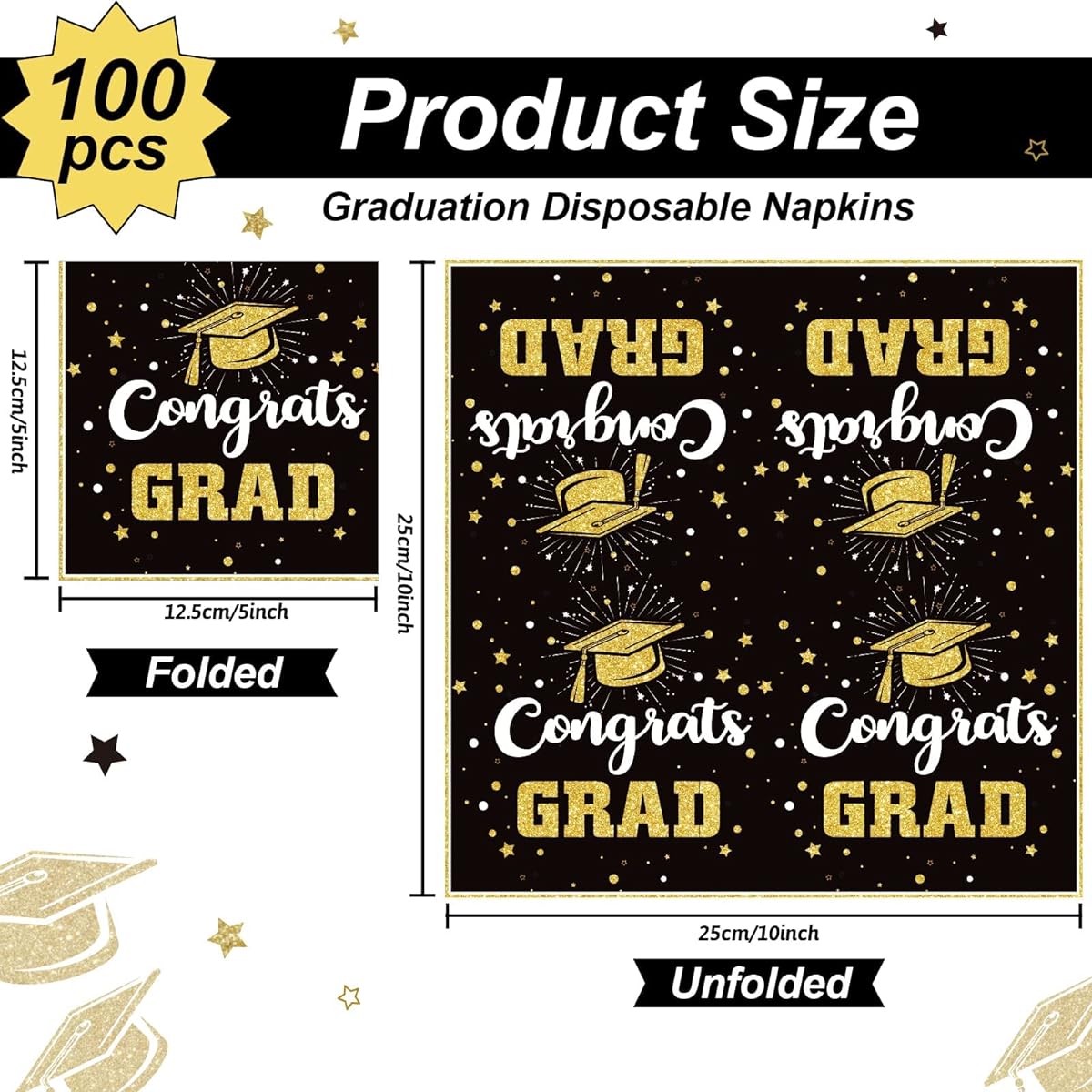 Graduation Party Napkins 2023 Graduation Celebration Napkins Graduation Celebration Themed Luncheon Paper Napkins Disposable Graduation Party Table Supplies (Black & Gold 100 Pack)
