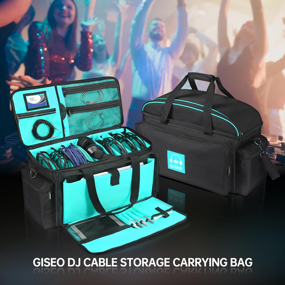 OUKNAK DJ Gig Bag DJ Cable File Bag with Removable Padded Bottom and Dividers Travel Gig Bag Cord Sound Equipment DJ Gear Musician Accessories (Blue)