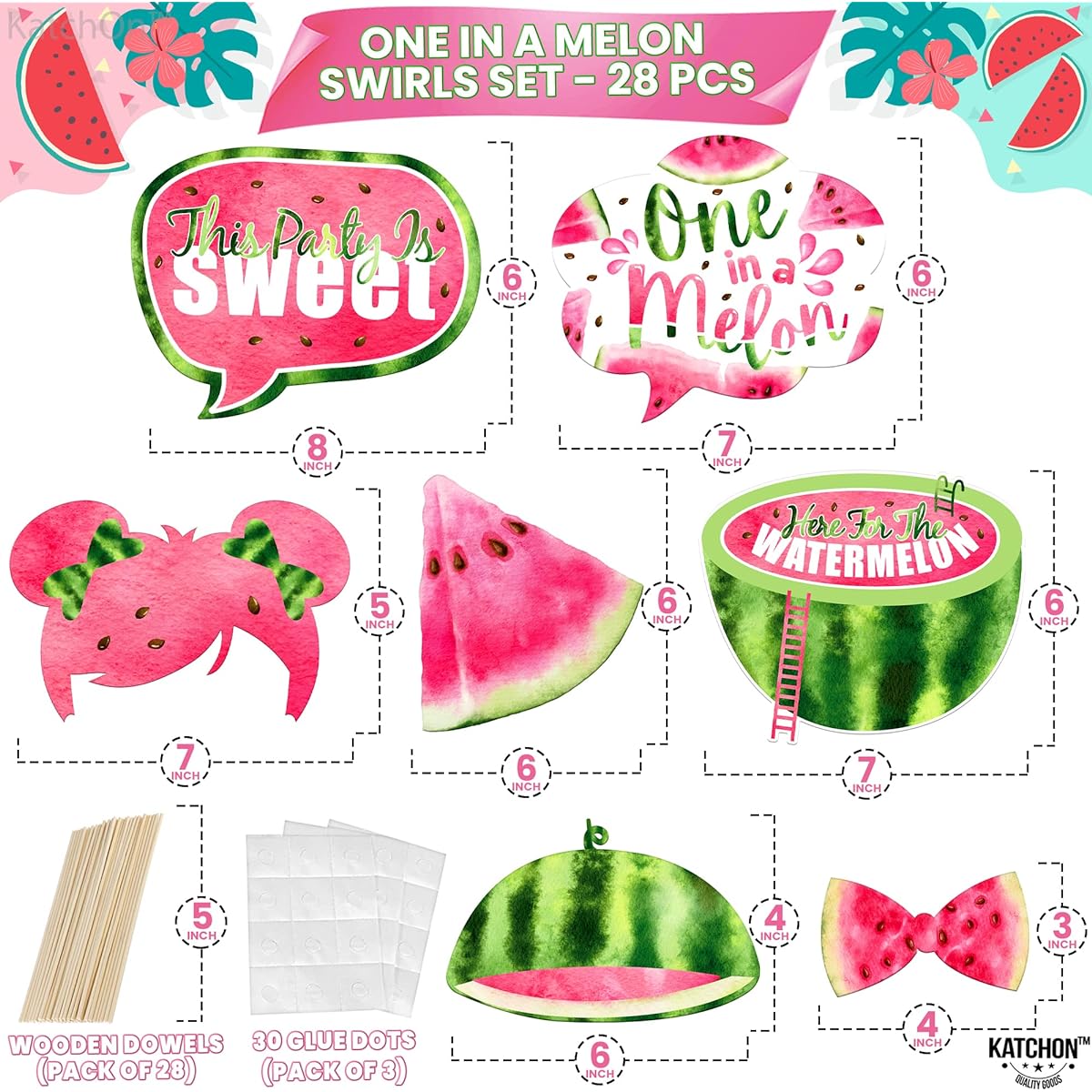 One in A Melon Photo Booth Props - Pack of 28 | Watermelon 1st Birthday Decorations | Melon Party Decorations | Watermelon Photo Props Melon Birthday Decorations Baby Shower