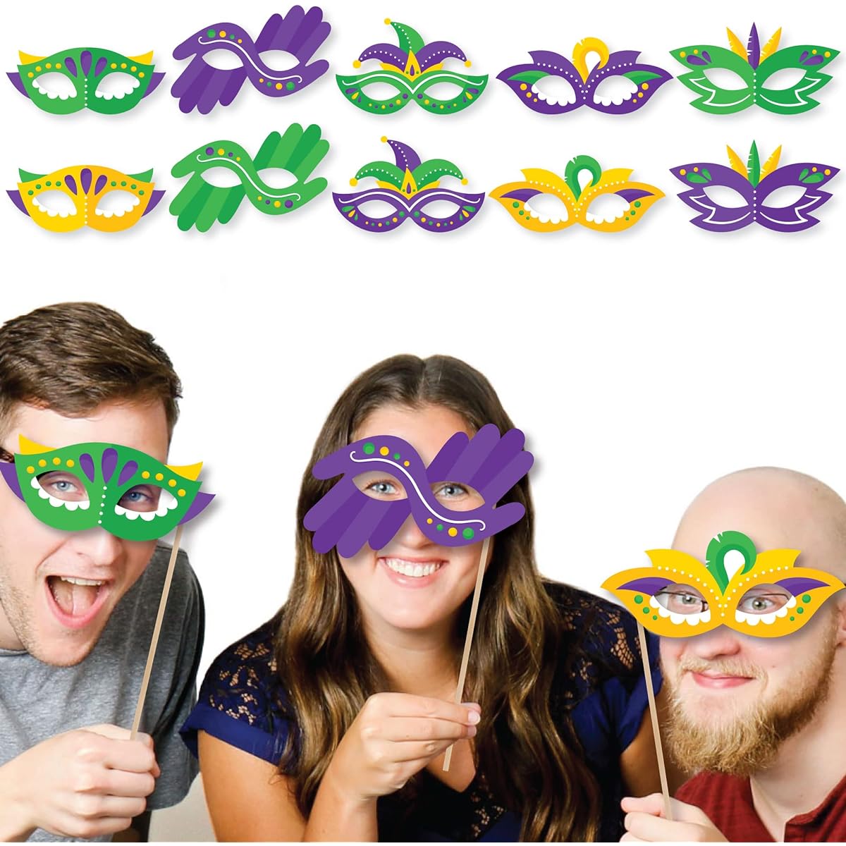 Big Dot of Happiness Colorful Mardi Gras Masks Glasses Paper Card Stock Masquerade Party Photo Booth Props Kit 10pcs