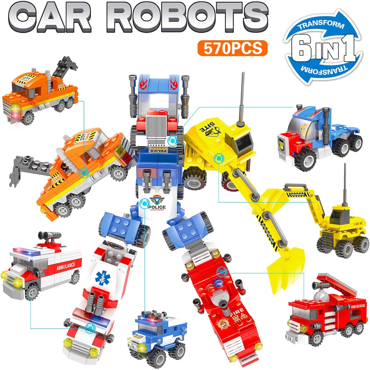 Liberty Imports 570 Piece Robot Building for Kids - Assembling Robot Construction Bricks Mech Toy Vehicle Set Gift for Boys Ages 6-10