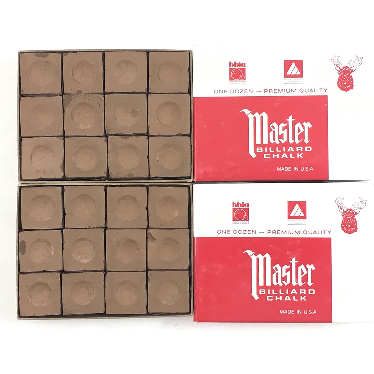 MADE IN THE USA - 2 Boxes of Master Chalk - 24 Pieces for Pool Cues and Billiard Stick Tips (Spruce Green)