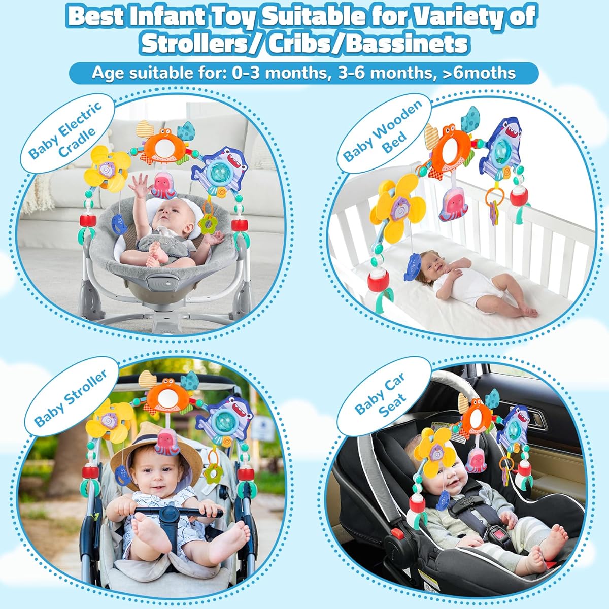 FATI Stroller Arch Toy, Car Seat Toy for Baby 0-6 Months, Stroller Toy for Newborn 0-3 Months, Infant Toy 3-6 Months, Bouncer Toy Bar for Crib Basket, Boys Girls 0 3 6 9 12 Months
