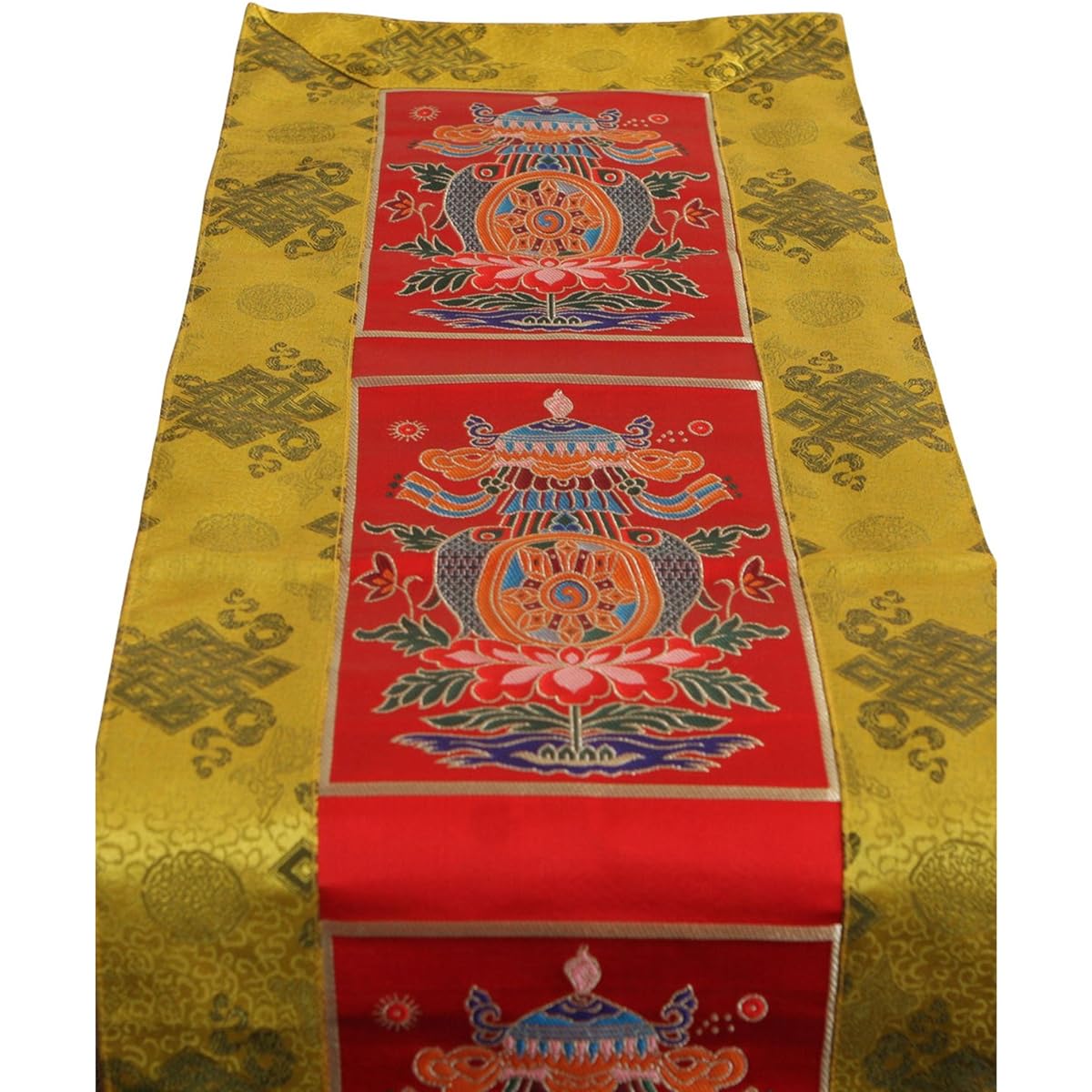 Buddha Groove Auspicious Symbols Brocade Altar Mat, Table Runner