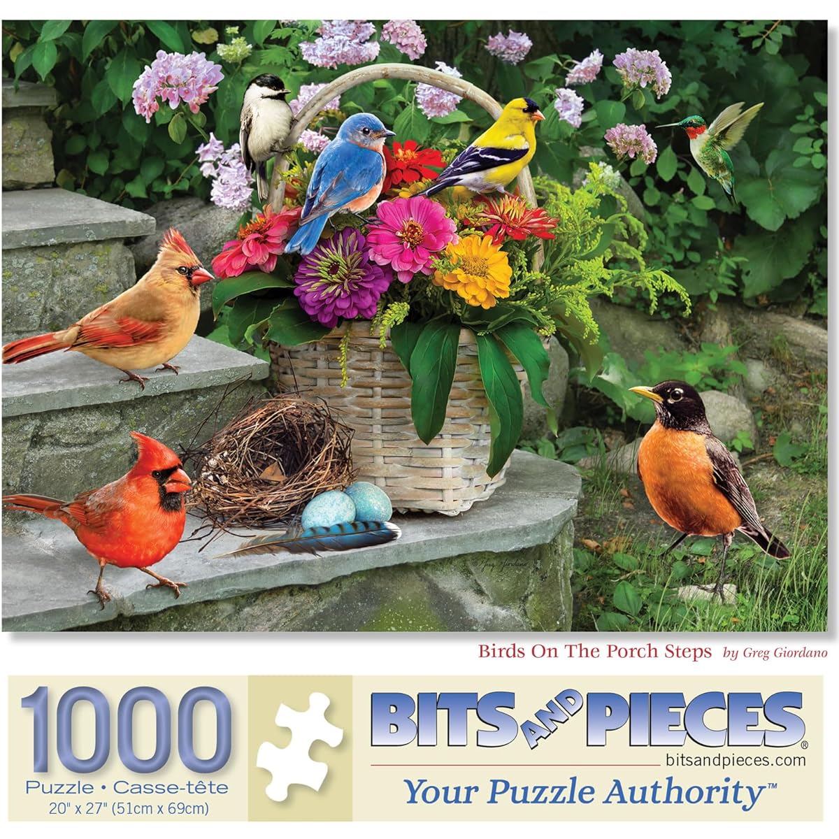 Bits and Pieces Jigsaw Puzzle for Adults 1000 Piece Birds on the Porch Steps by Greg Giordano 1000 Pieces 18" x 24"