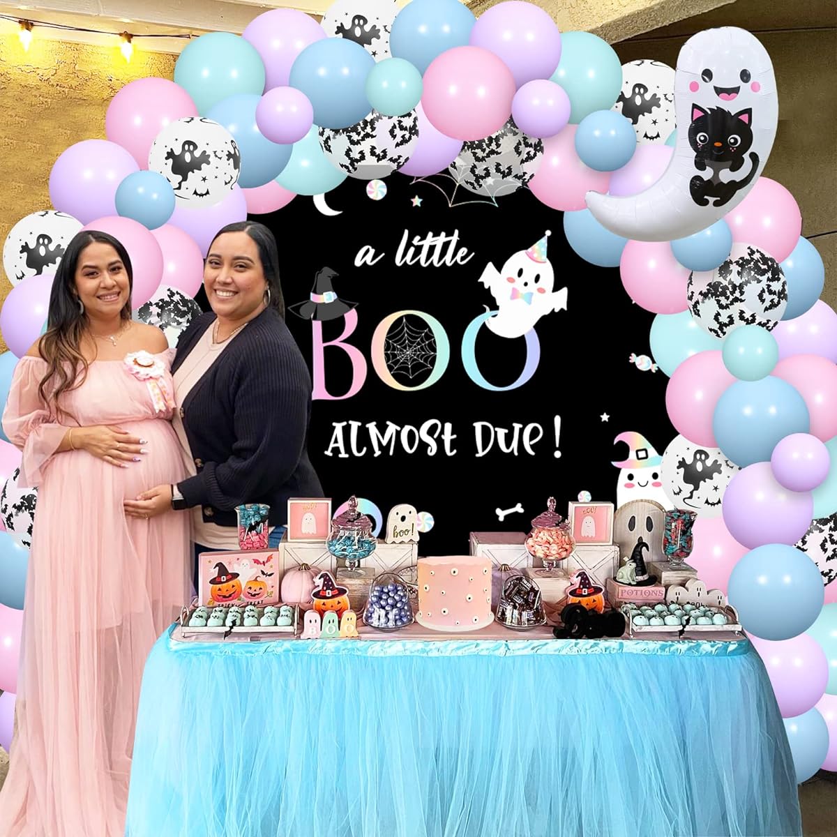 Pastel Halloween Baby Shower Decorations, A Little Boo Is Almost Due Balloon Garland Arch Kit Backdrop for Girls Halloween Spooky Party Supplies