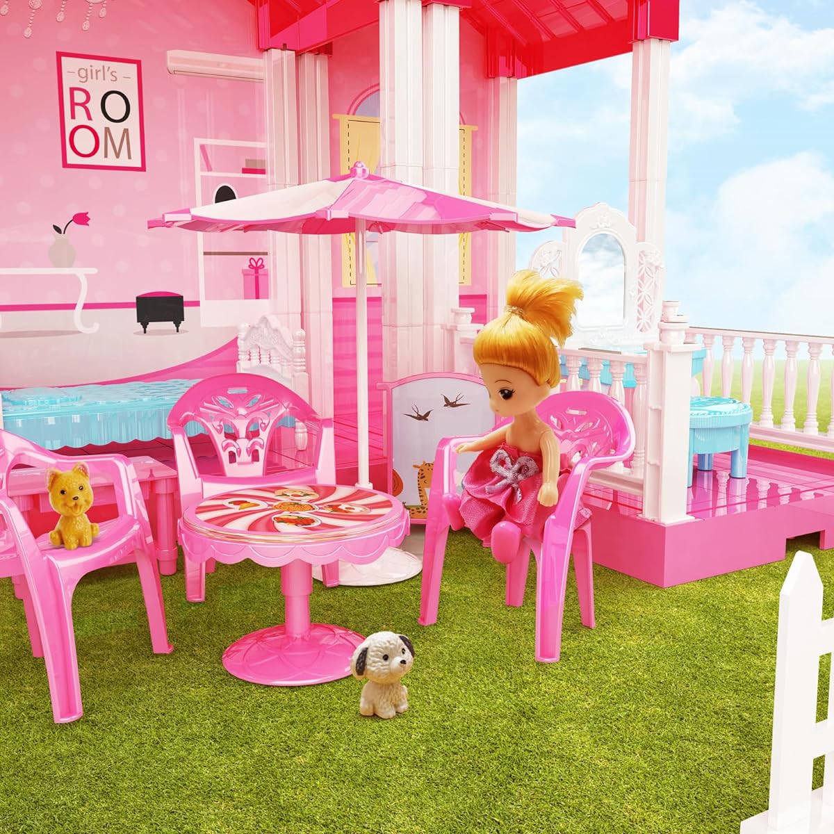 TopGift Dollhouse Dream House Dollhouse Gifts for Girls Dollhouse Playhouse Toys 3 Room Dollhouse Dollhouse for 4 5 6 7 8 9 10 Year Old Girls