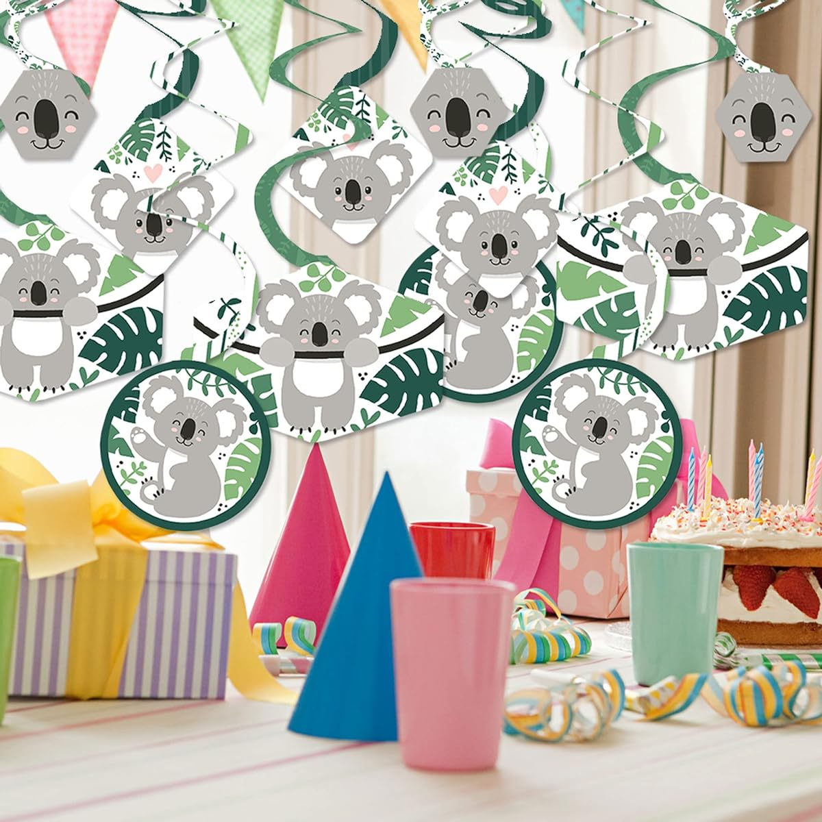 Big Dot of Happiness Koala Cuties - Bear Birthday Party and Baby Shower Hanging Decorations - Party Decoration Swirls - Set of 40