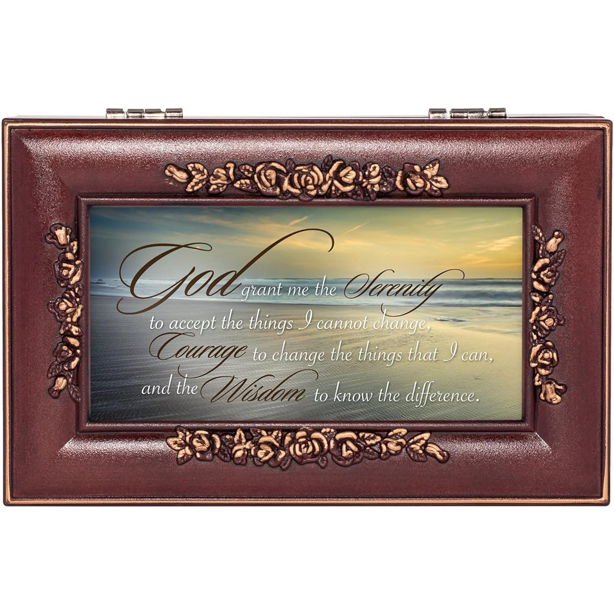 Serenity Prayer Ocean Waves Rosewood Finish Jewelry Music Box Plays Canon In D