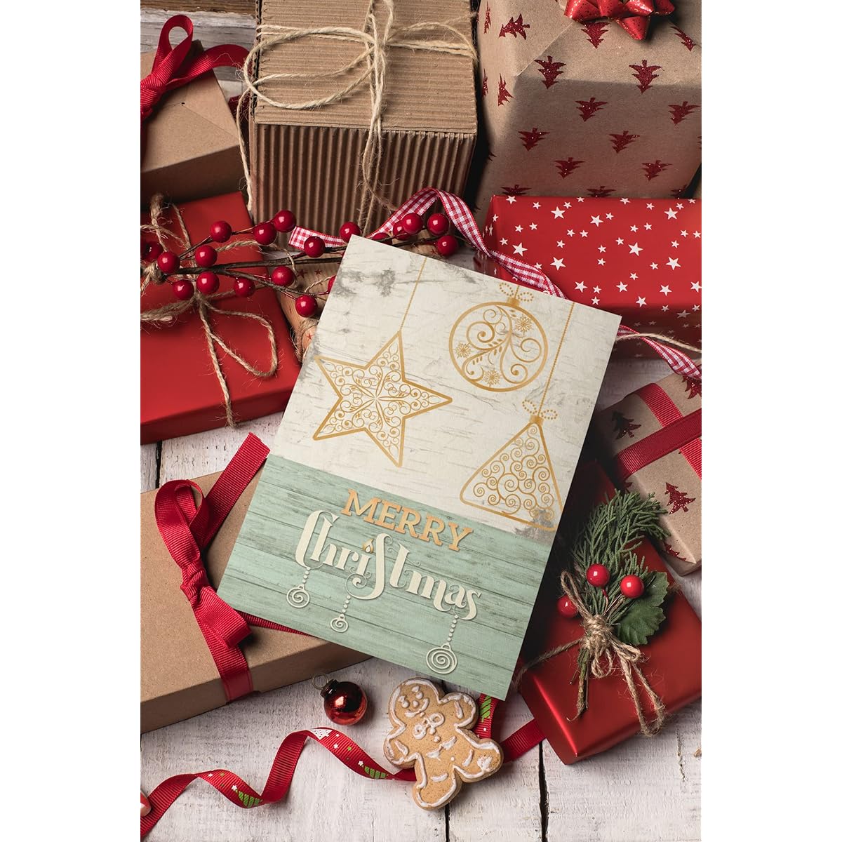 Stonehouse Collection Rustic Merry Christmas Cards - 12 Holiday Boxed Cards & Envelopes - Traditional - Made in the USA