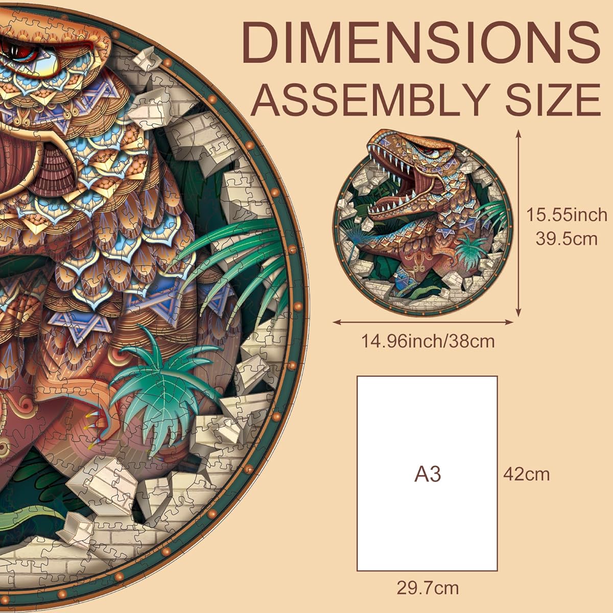 NKTDWO Wooden Jigsaw Puzzles for Adults, Irregular Piece Shape Puzzles, Wooden Cut Puzzles for Friends, Family Game Collection, Animal Puzzles, Birthday and Holiday Gifts (Large Dinosaur)