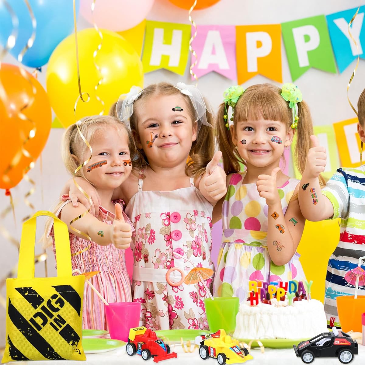 46 Pieces Buildable Birthday Party Supplies 12 Party Bags 12 Mini Dump Trucks 12 Truck Stampers 12 Stick-On Easter Tattoos Party Favors for Boys Girls Classroom Rewards