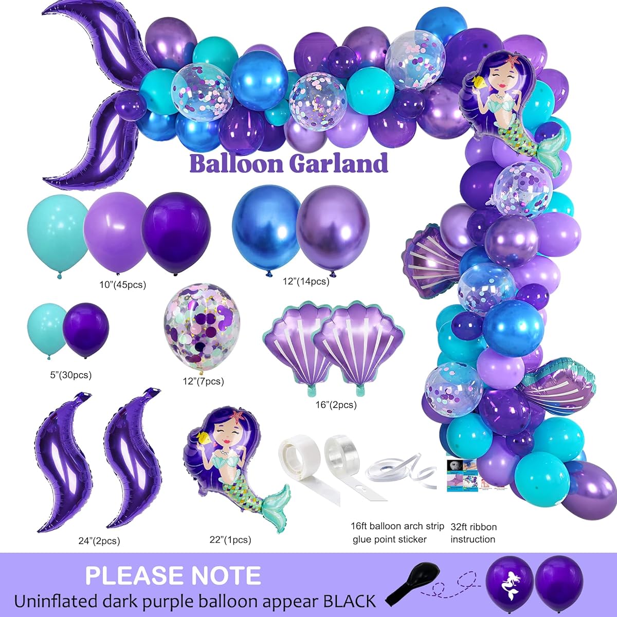 Nalyee Mermaid Birthday Party Supplies (Serves 16) Mermaid Birthday Party Decorations for Girls Under the Sea Mermaid Party Decorations