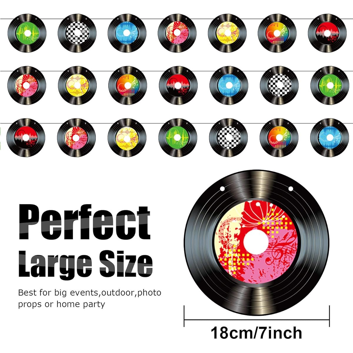 1950s Rock n Roll Music Party Decorations, Record Cutout Banner, Record Wall Decor Sign, 50s Theme Rock Party Supplies, Music Party Favors, 3 Pack