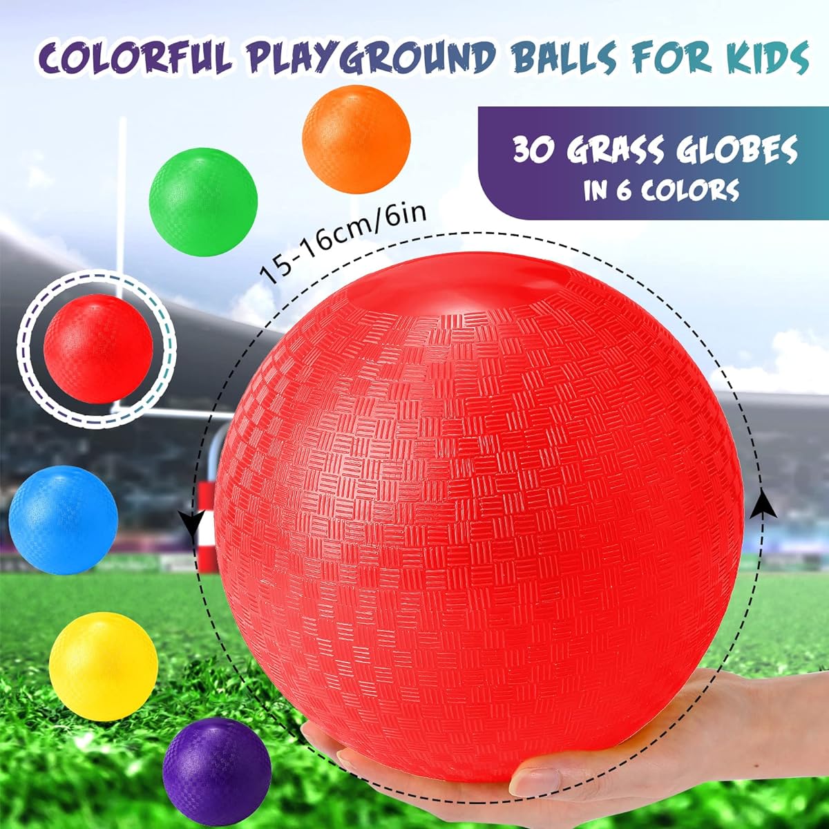 Macarrie 30 Pieces Playground Balls 6 Inch Dodgeball Kickball for Kids Adults Colorful Inflatable Balls Handball Soccer Basketball Handball Game Camping School Outdoor 6 Colors