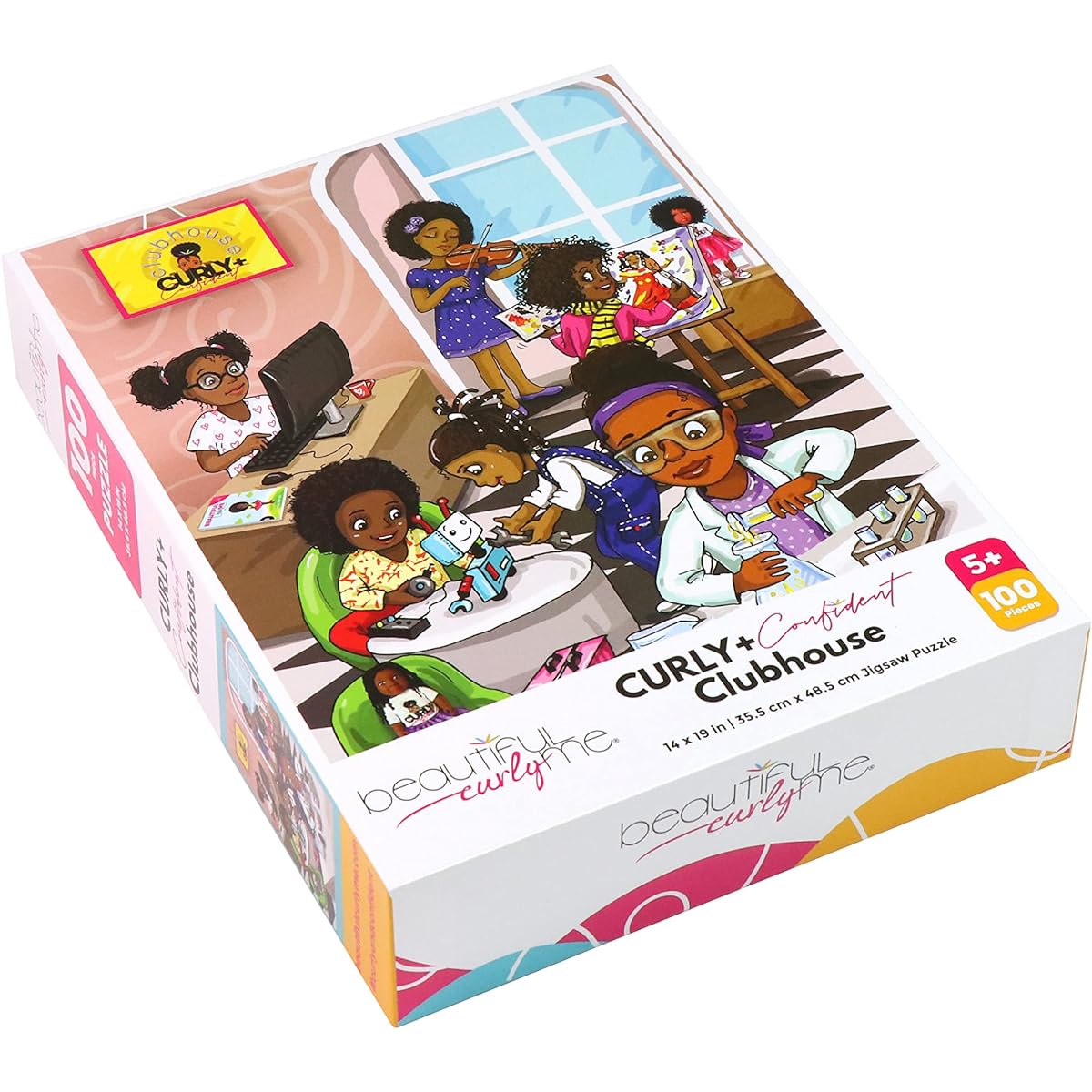 Curly + Confident Clubhouse 100 Piece STEM Jigsaw Puzzle for Future Scientists/Engineers/Artists/Kids Ages 4-8, 8-12 Inspire a Love of STEAM with Beautiful Curly Me