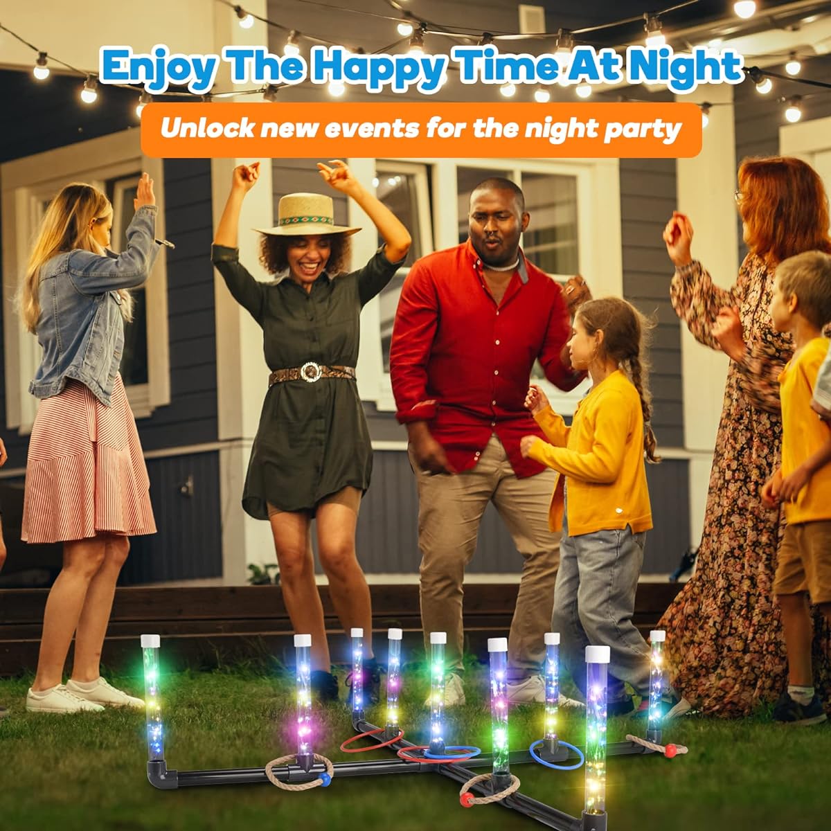 Outdoor Games for Game Night: FunforFun! Upgraded 30" LED Ring Toss Game, 26 Ring Yard Game for Adults Kids Outdoor Toys Beach Lawn Games, Great for Parties