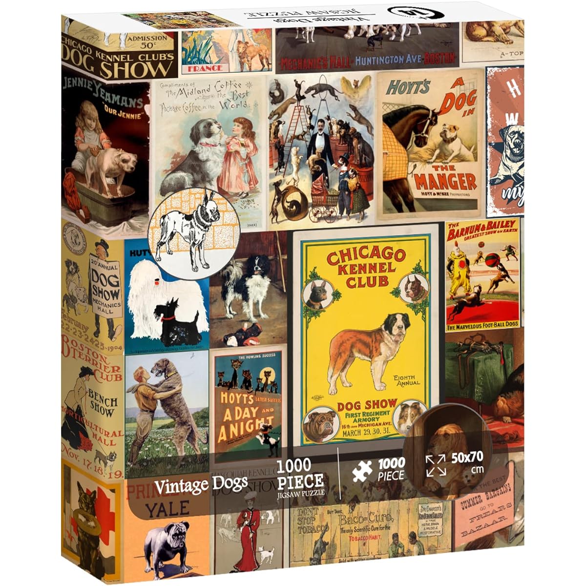 PICKFORU Vintage Dog Jigsaw Puzzle Puppy for Adults 1000 Piece Animal Puppy Puzzle Retro Dog Lover Gift