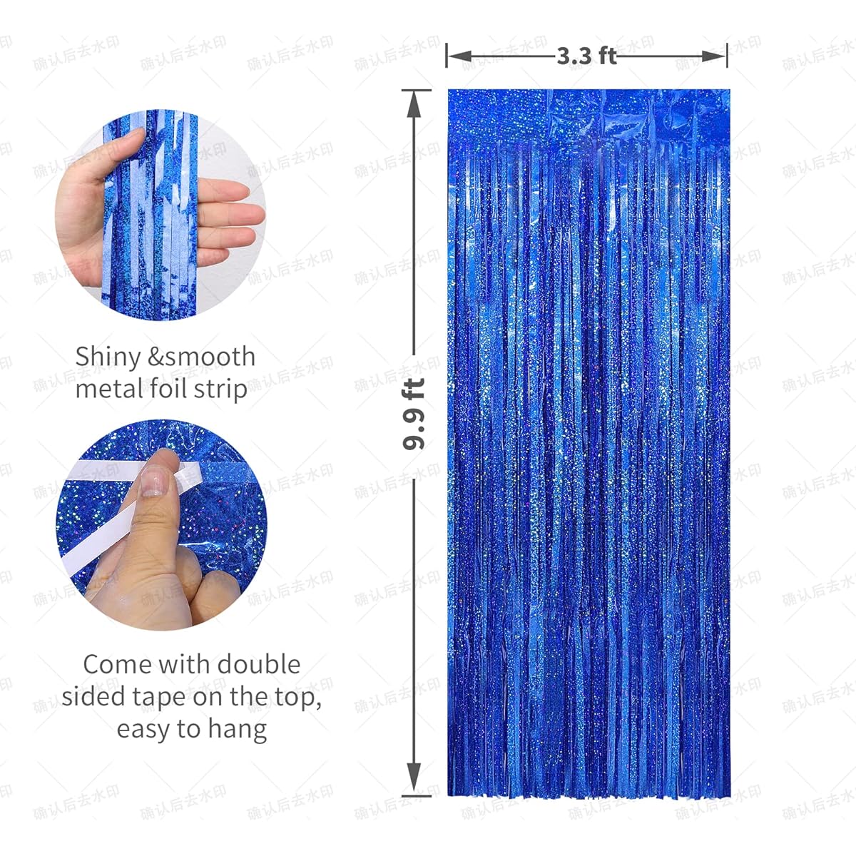 Crosize 3 Pack 3.3 x 10ft Dark Blue Foil Fringe Backdrop Curtains Streamers Birthday Party Decoration Tinsel Curtains for Party Galentine Decoration Preppy Photo Booth